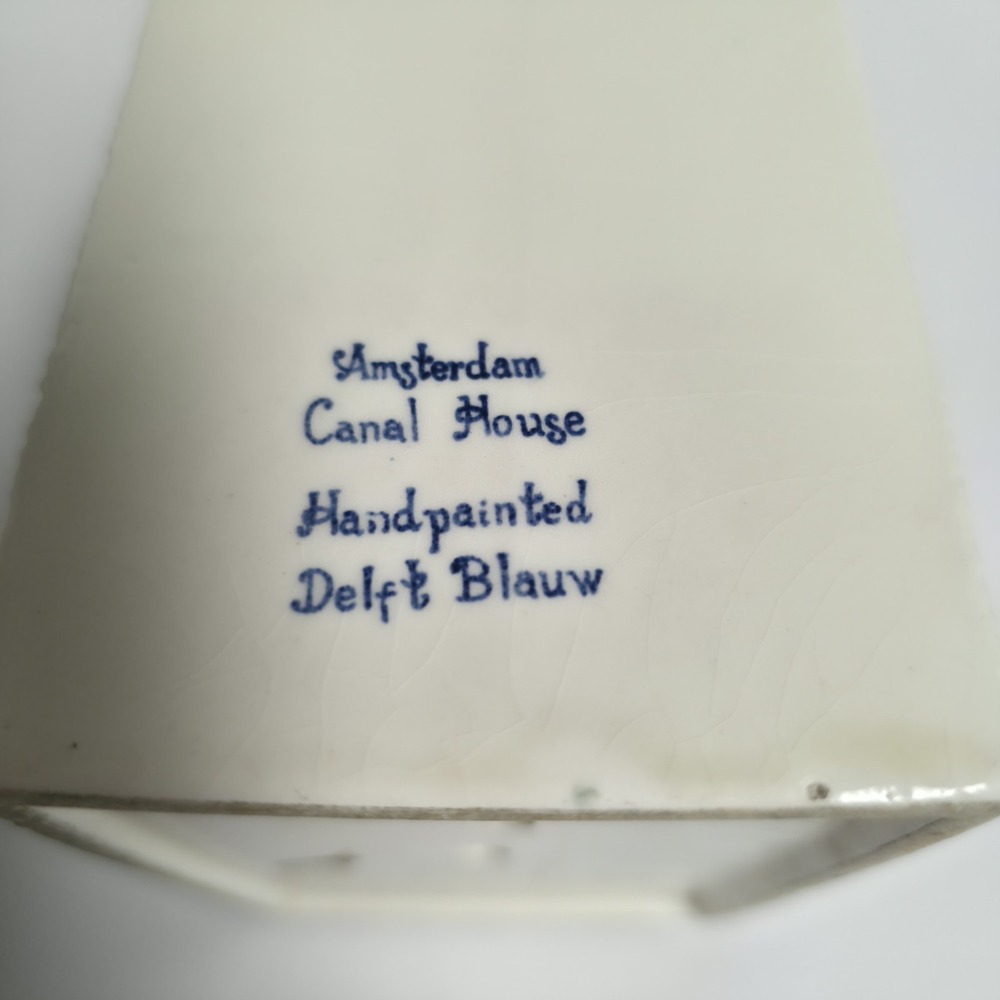 Amsterdam Canal House Handpainted Delft Blauw Vintage Ceramic Planter Vase Chip - Picture 7 of 11